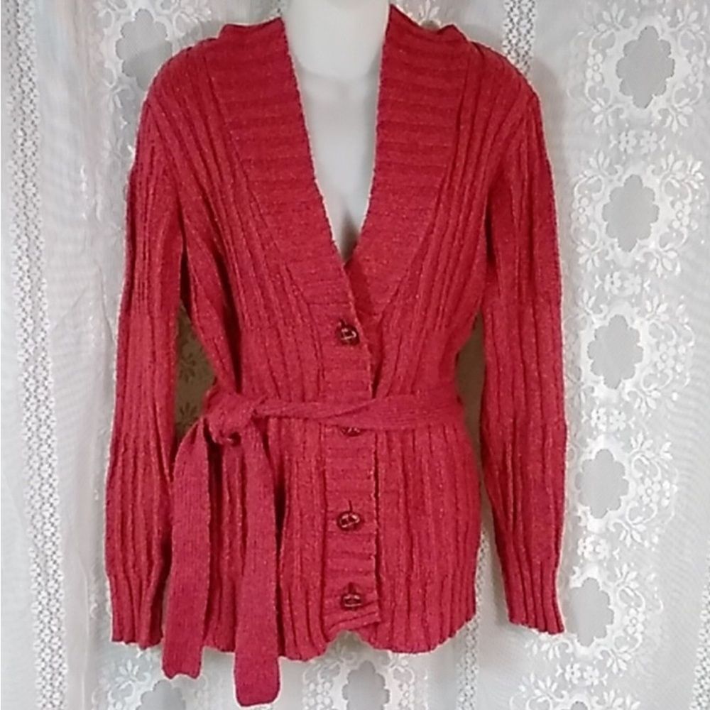 Route 66 Red Button-Up Cardigan with Belt
